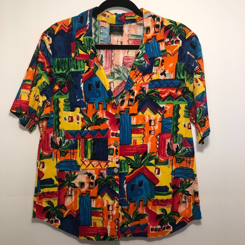 vintage toucan dance button up bold print shirt